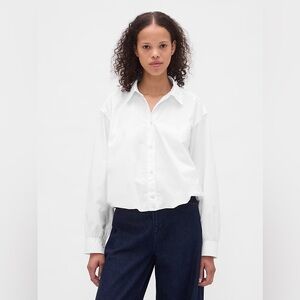 GAP Bubble Hem Shirt White Button Down Cotton | Small Petite | NWT